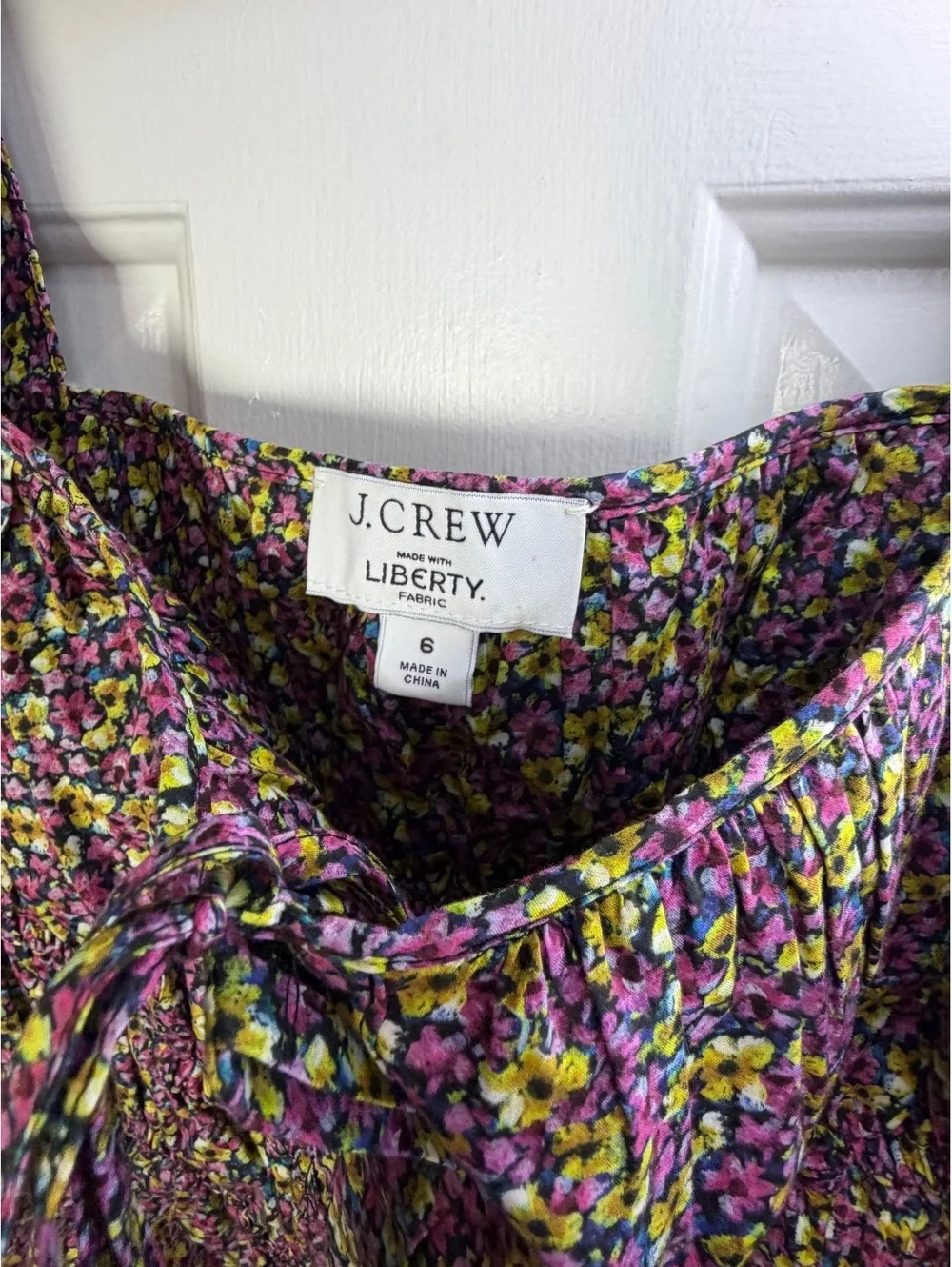 J.Crew Liberty London Floral Puff Sleeve Smocked Top Size 6 Pink Yellow